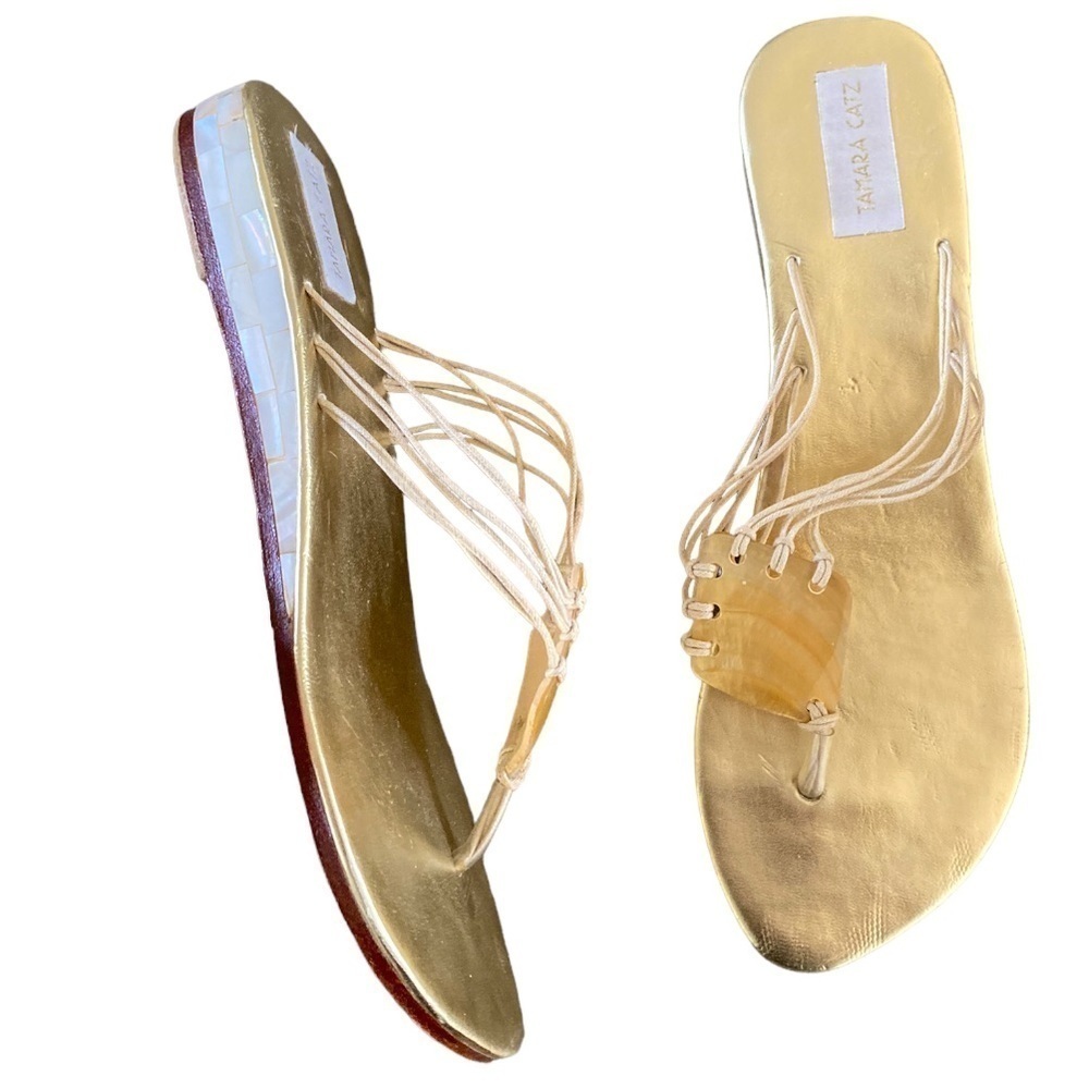 Tamara Catz Maui Sandal Mother Of Pearl Wedge Strappy Thong Sandal